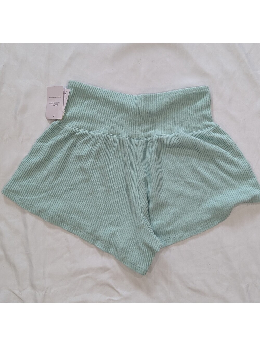 Auden Cozy Ribbed High Waist Shorts XS Mint Sage Green Lounge Pajama Sleep NWT - Picture 3 of 7